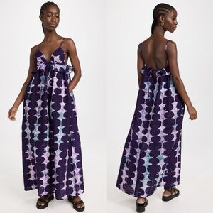 The Mie Gili Purple Linen Ruffle Maxi Dress